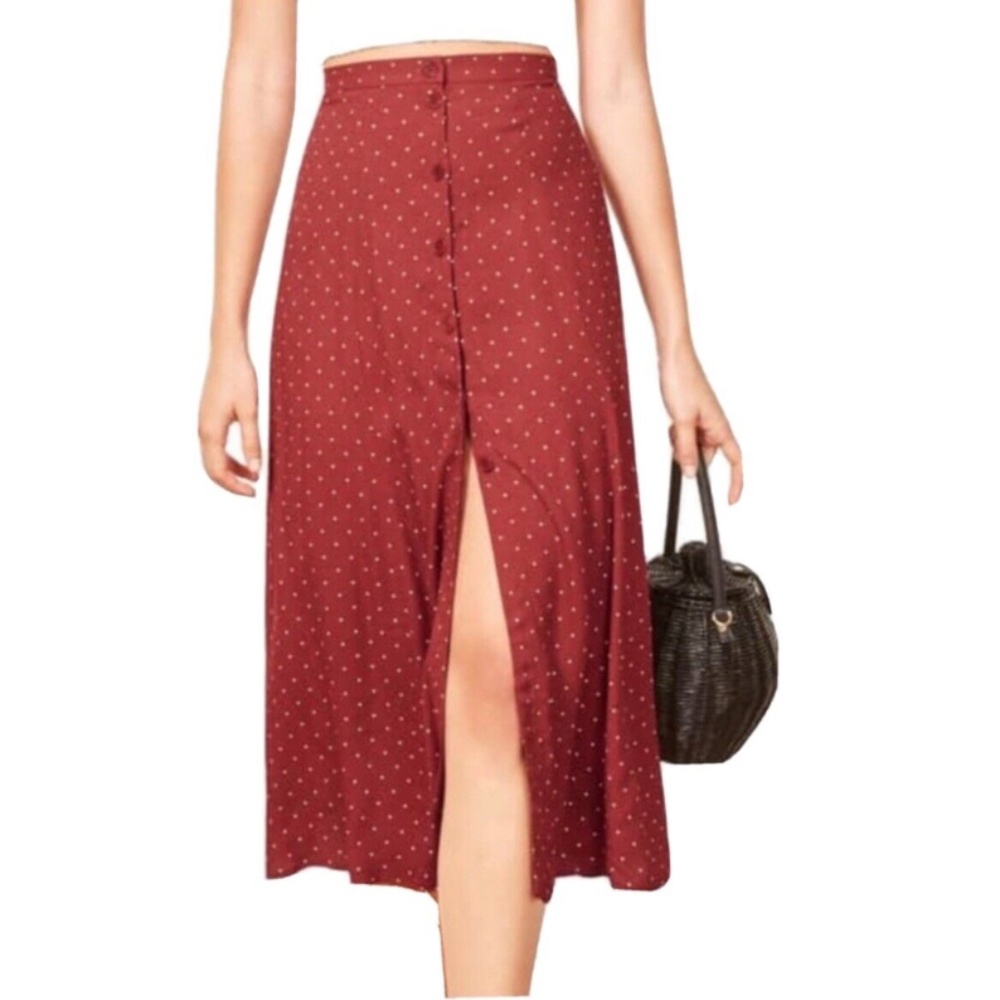 Reformation Hermosa Midi Skirt, Button Front, Red Polka Dot ♥️